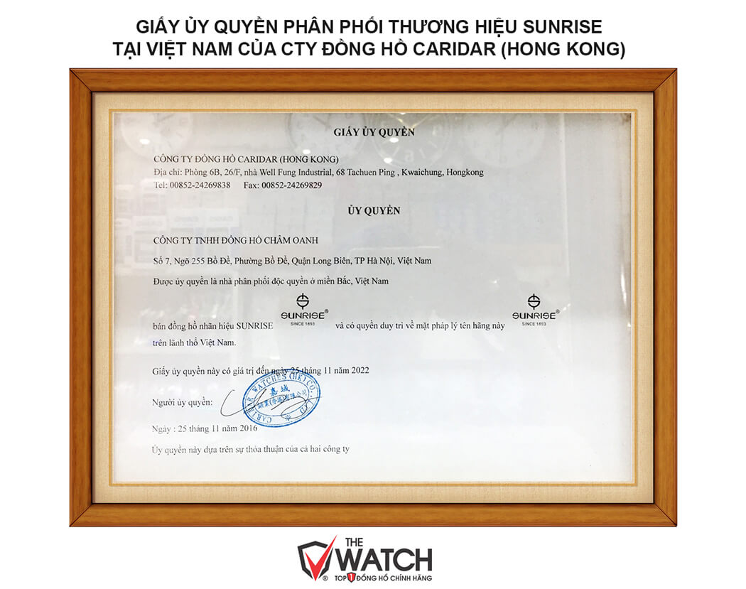 Giấy ủy quyền bán đồng hồ sunrise tại việt nam